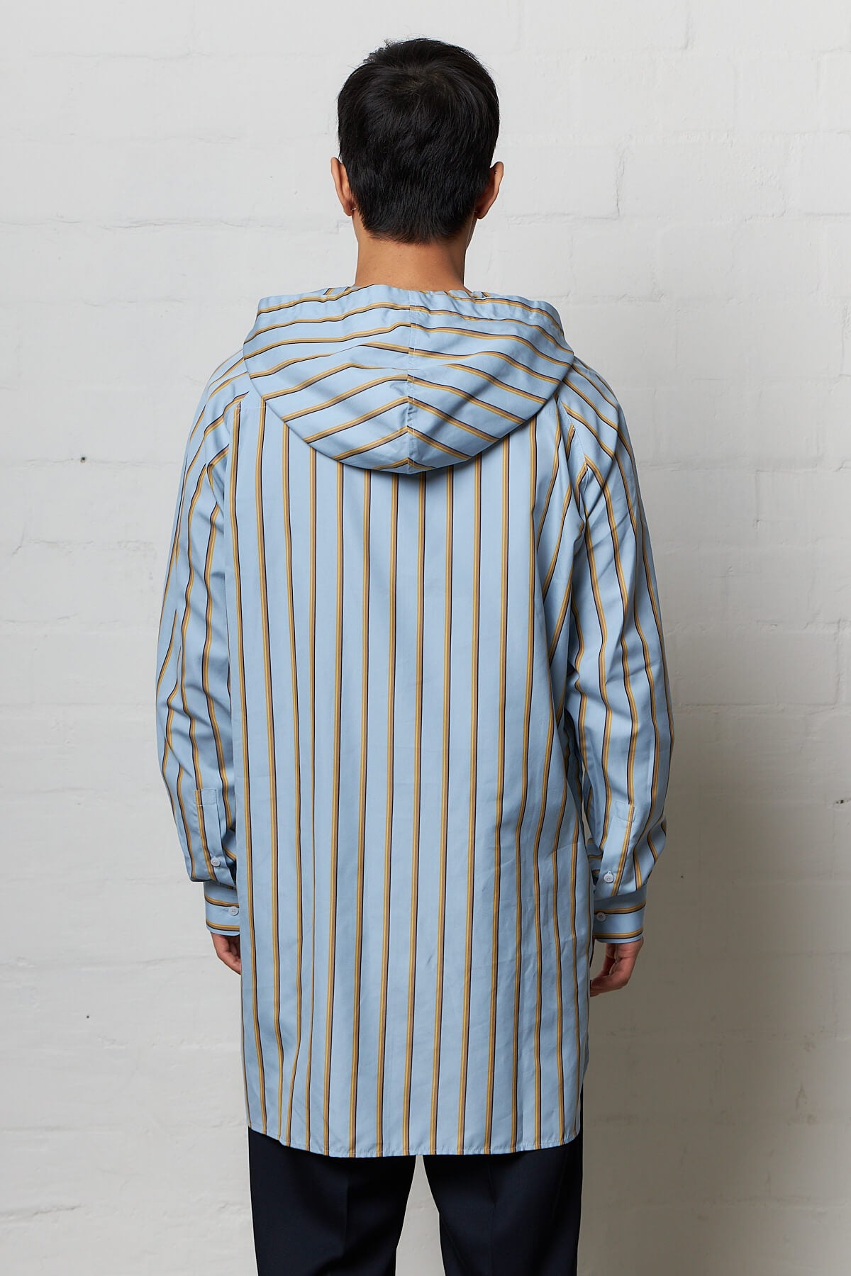 Hooded shirt Blue & Camel Striped