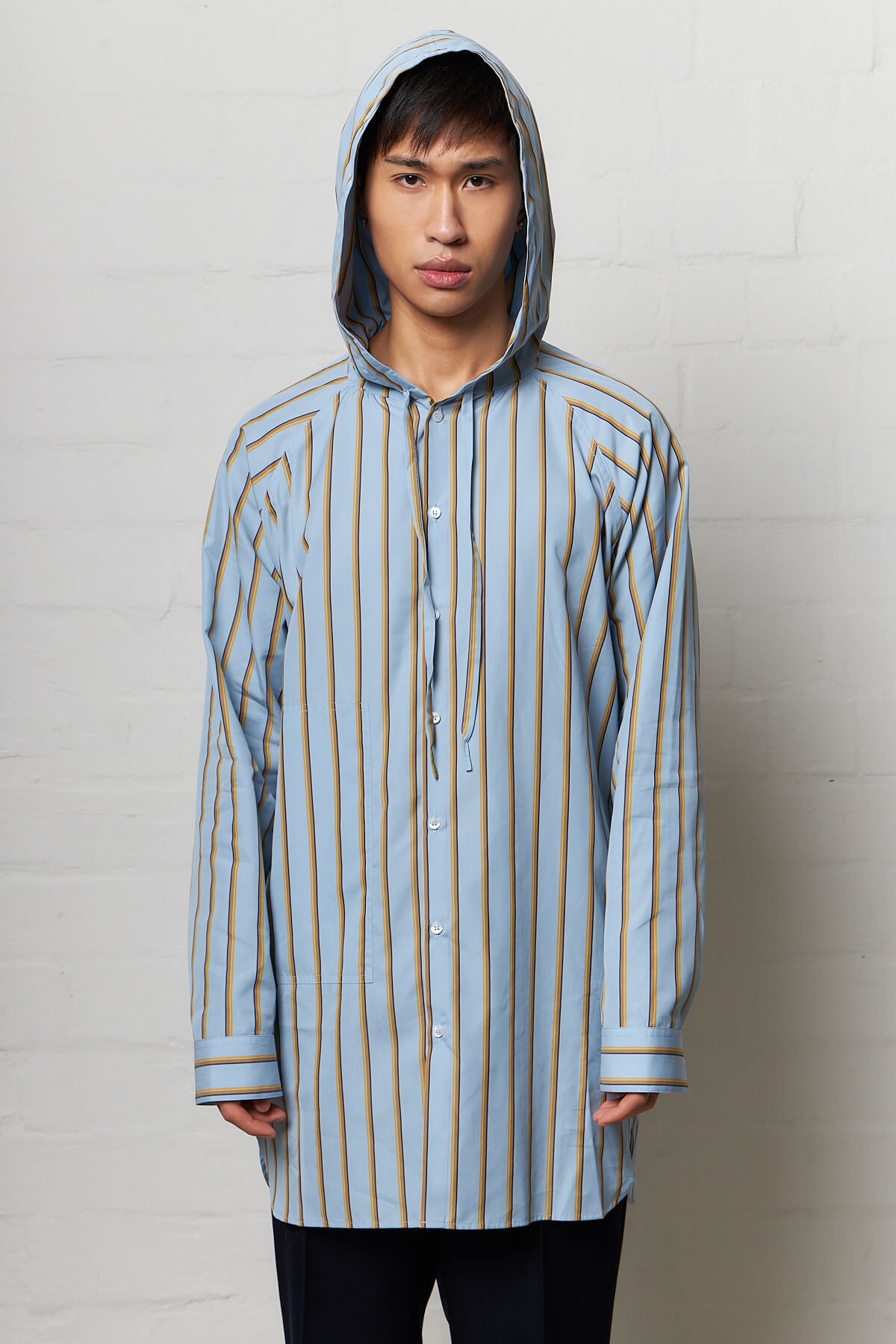 Hooded shirt Blue & Camel Striped