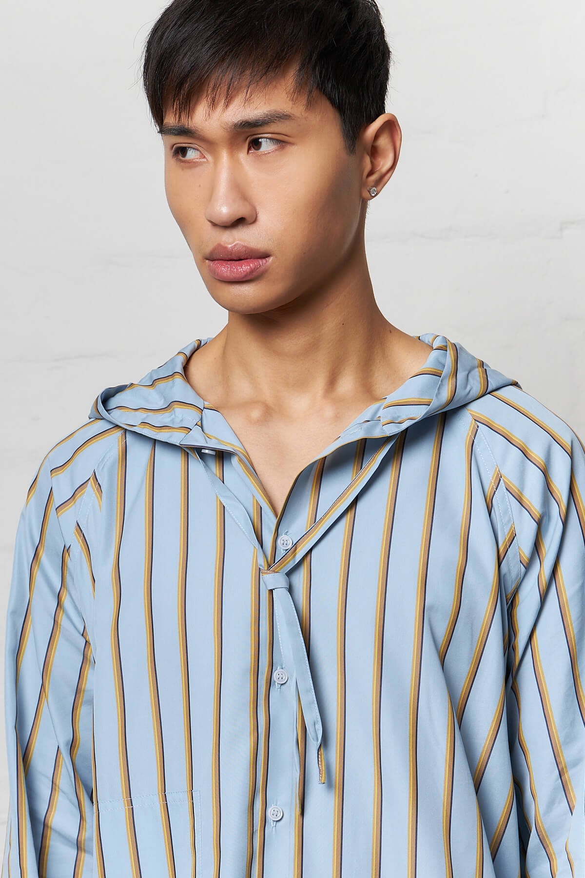 Hooded shirt Blue & Camel Striped