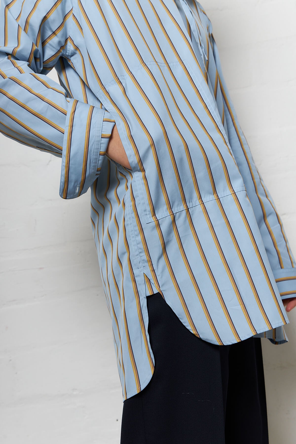 Hooded shirt Blue & Camel Striped