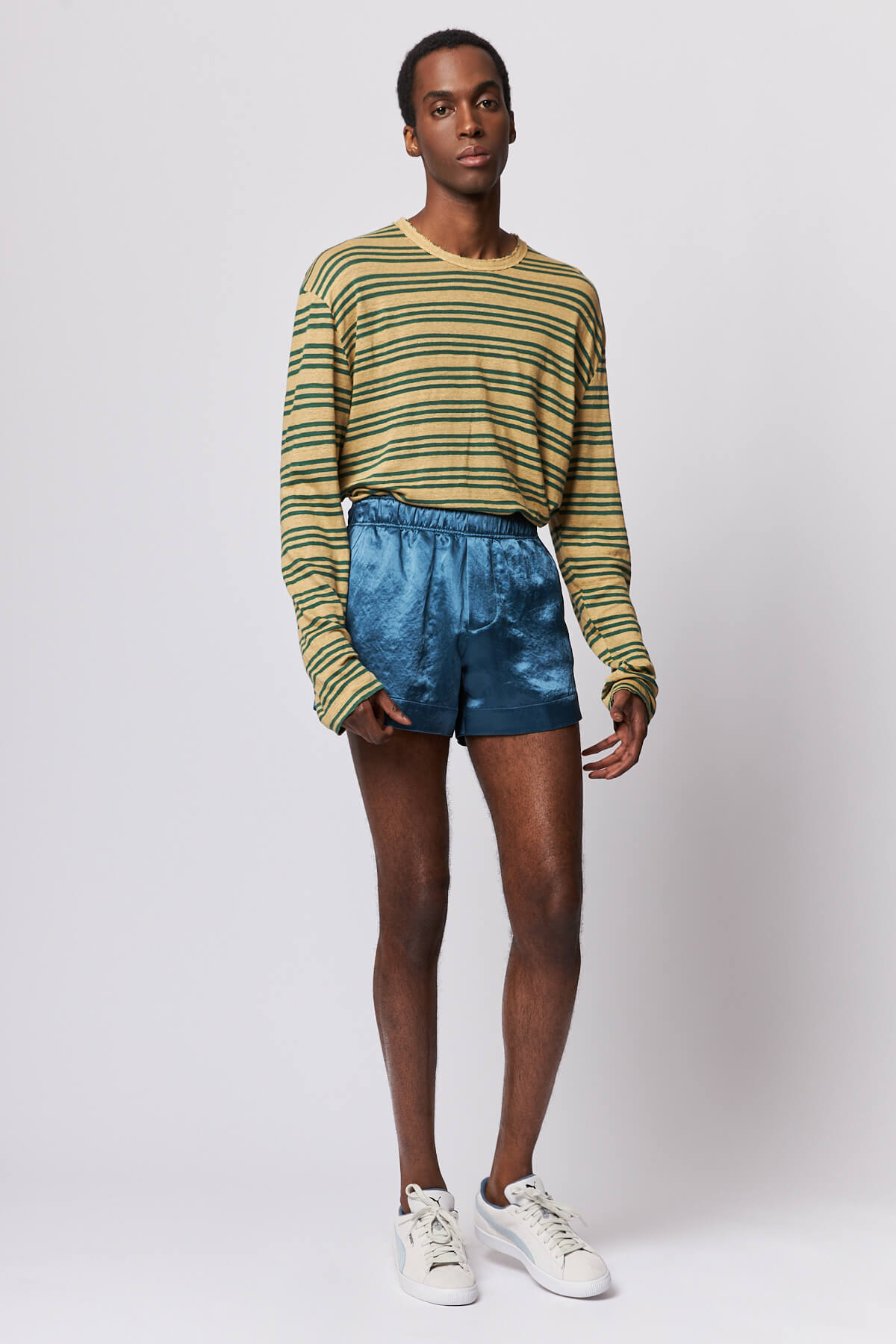 Lock Longsleeve Golden Green Linen Stripe