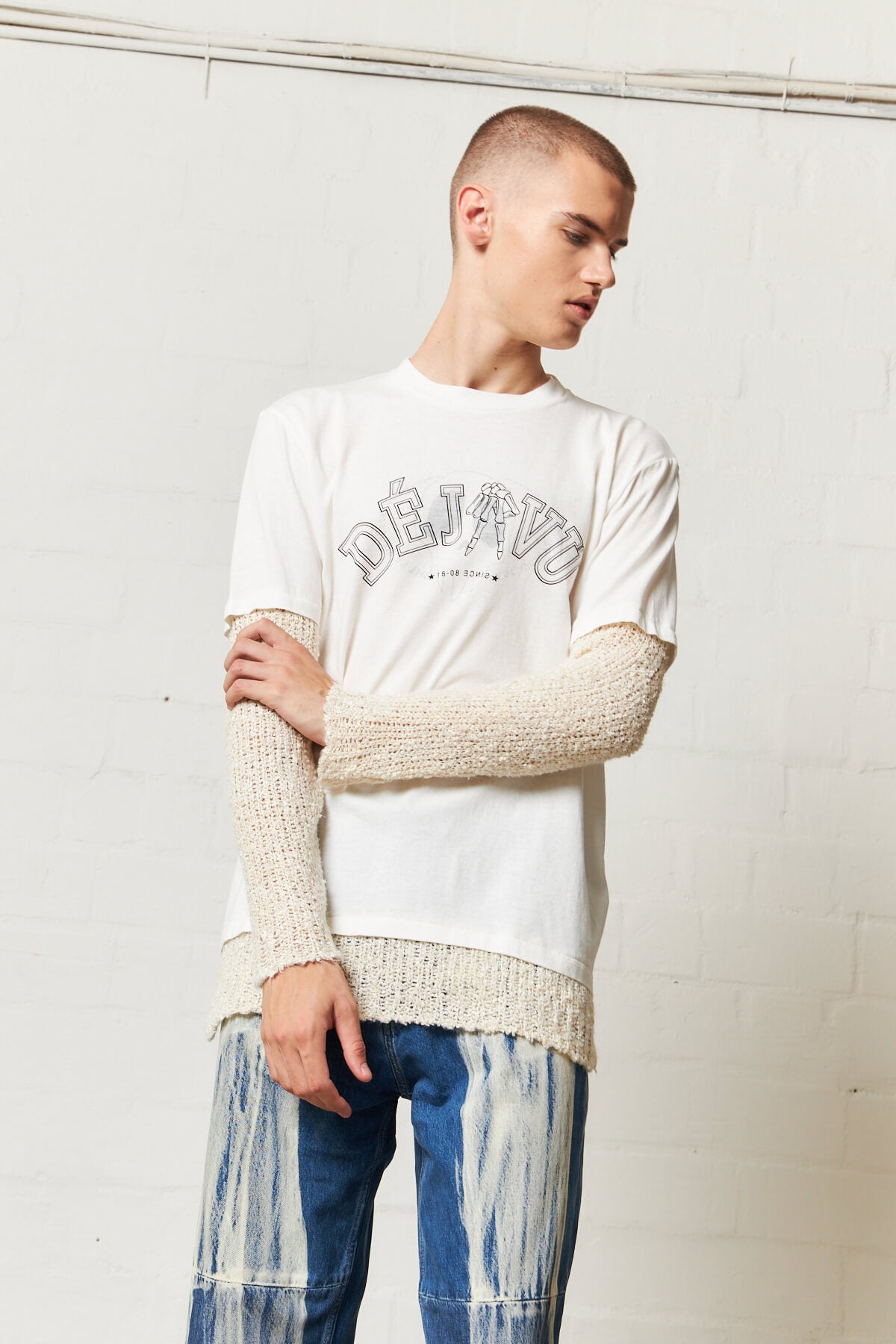 Mix Tee Longsleeve White Deja Vu Print