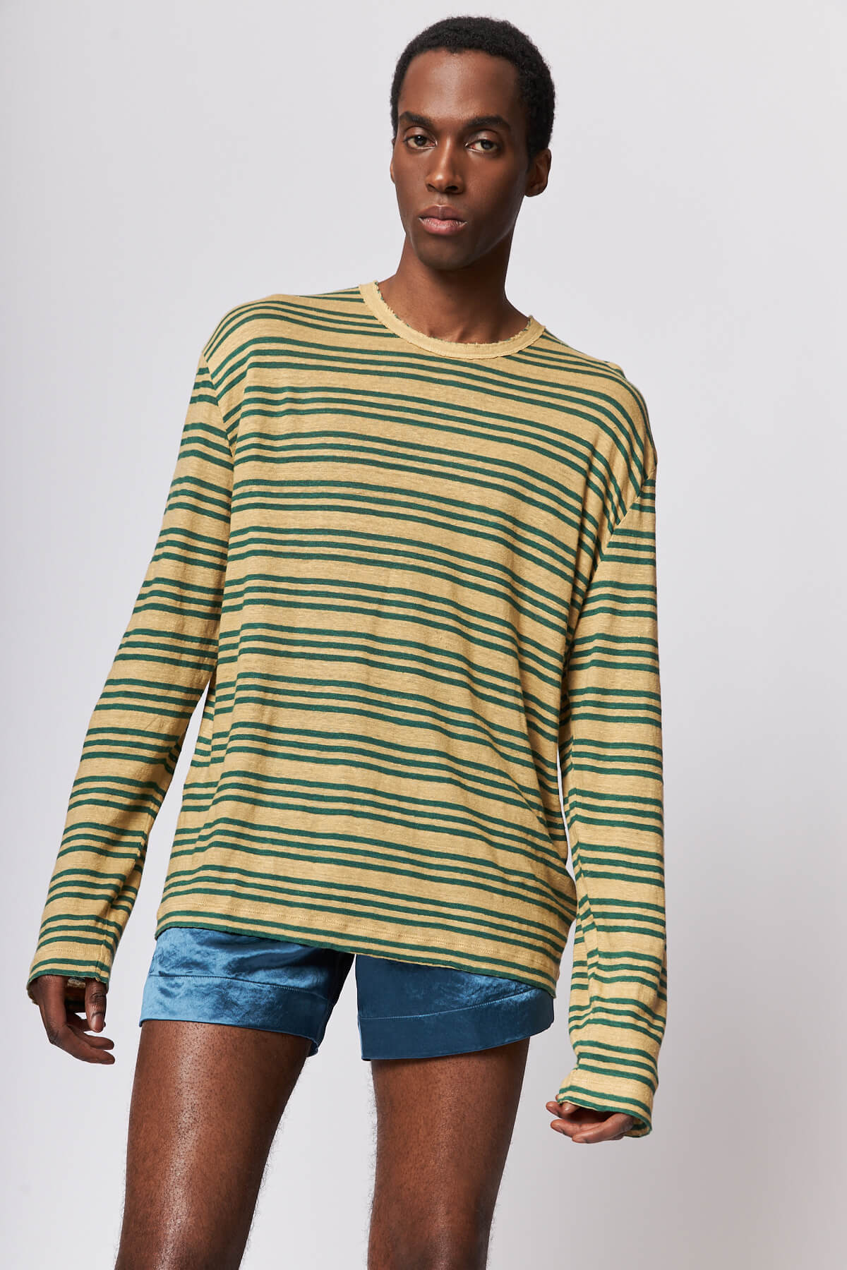 Lock Longsleeve Golden Green Linen Stripe