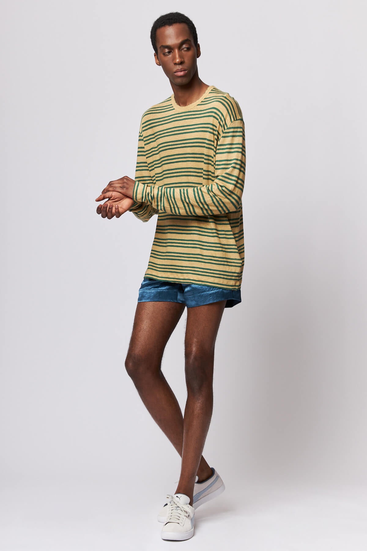 Lock Longsleeve Golden Green Linen Stripe