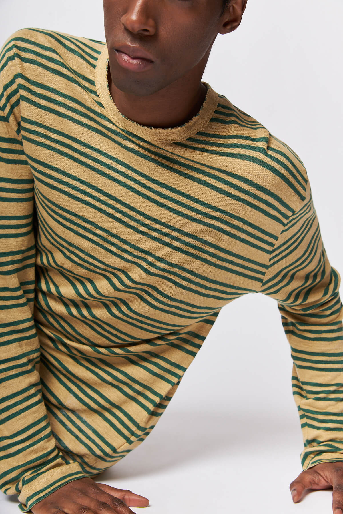 Lock Longsleeve Golden Green Linen Stripe