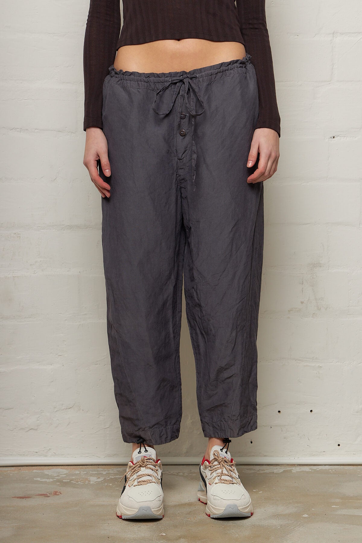 Charcoal Button Crop Trousers