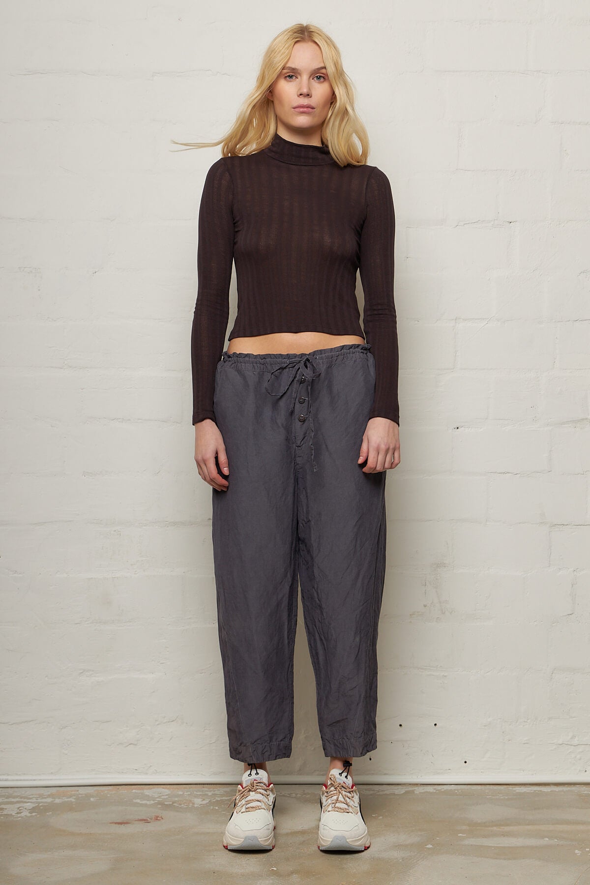 Charcoal Button Crop Trousers