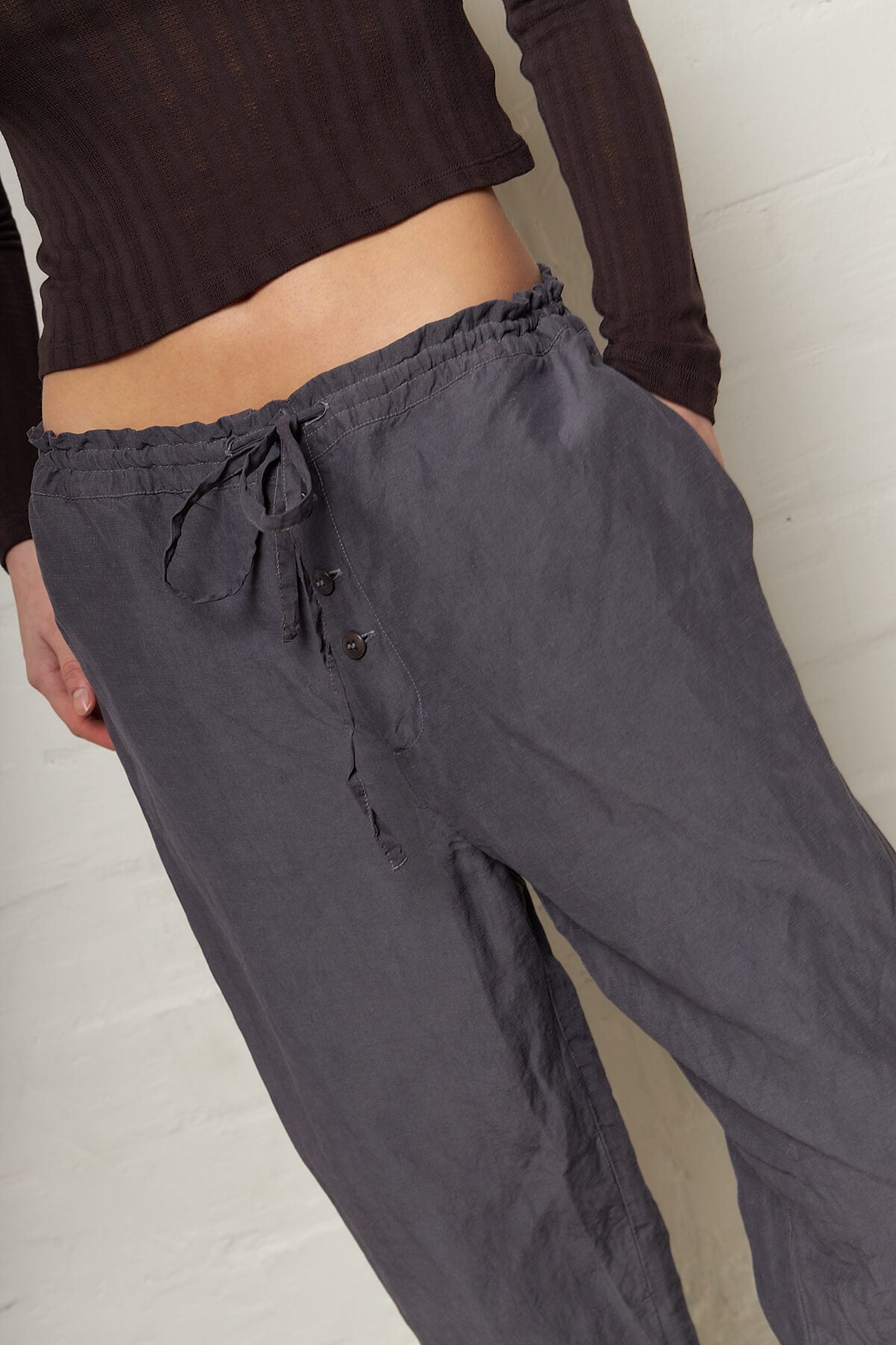 Charcoal Button Crop Trousers