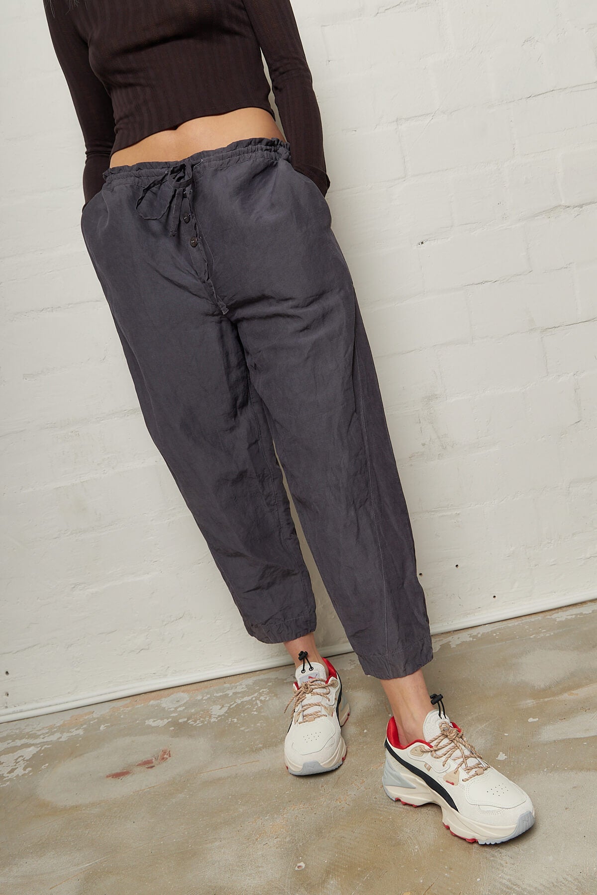 Charcoal Button Crop Trousers