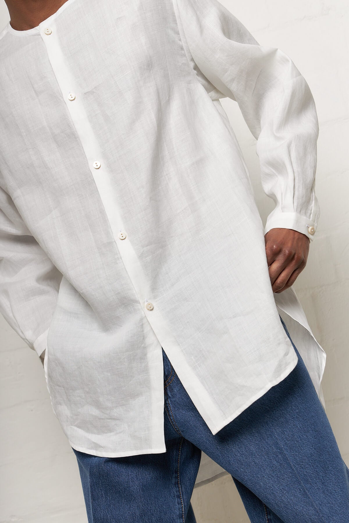 Collarless Dress Shirt Ramie