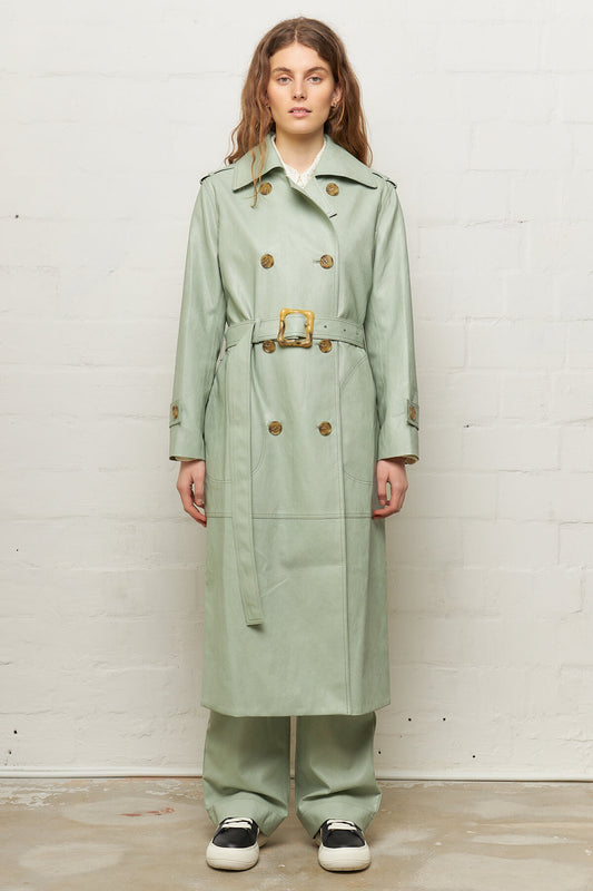 Juno Trench Coat Faux Leather Mint