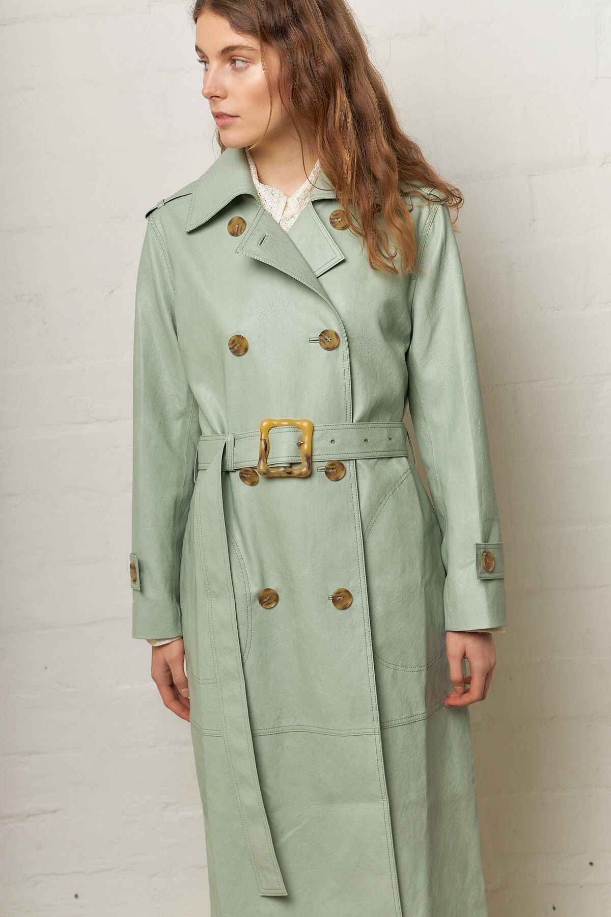 Juno Trench Coat Faux Leather Mint