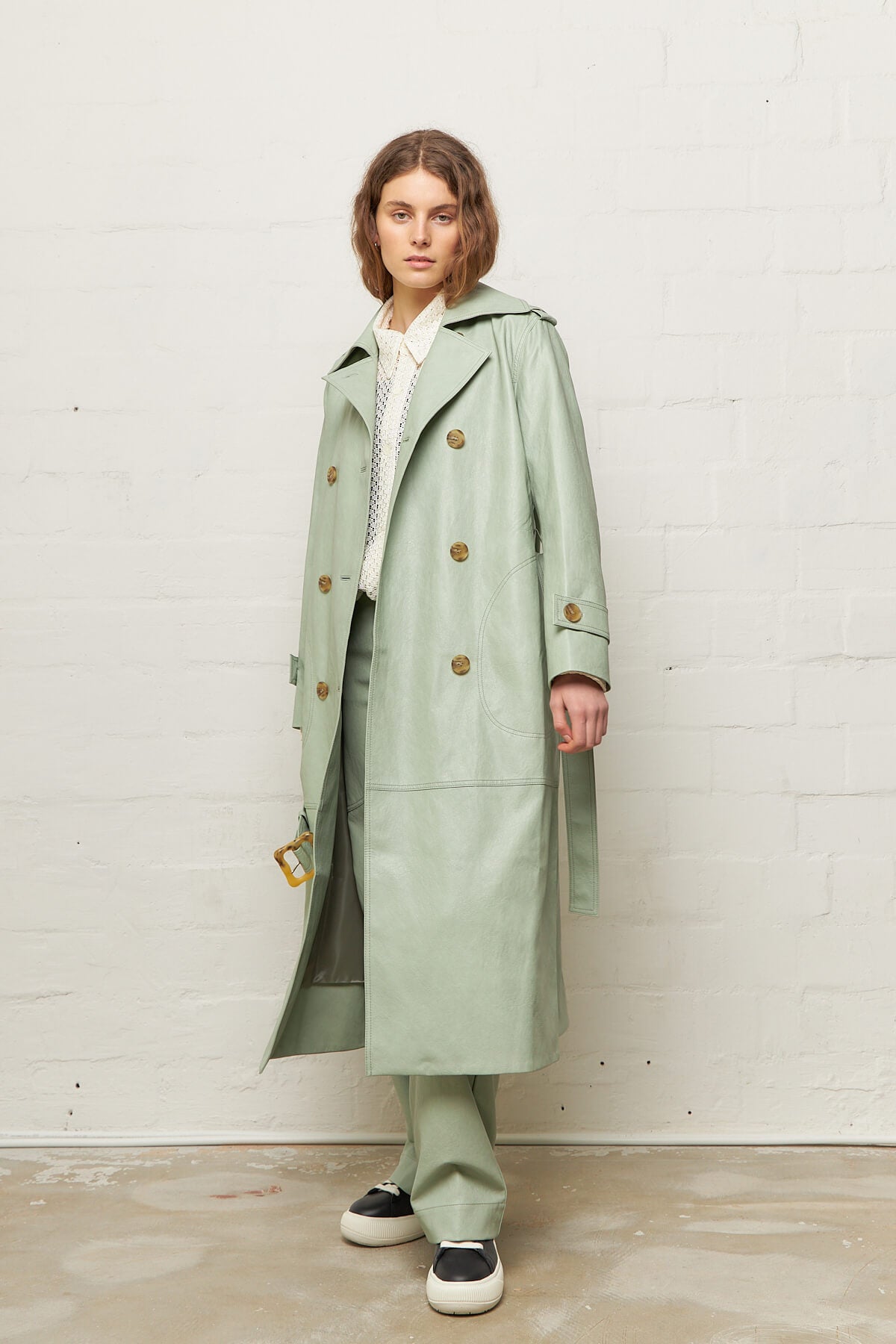 Juno Trench Coat Faux Leather Mint