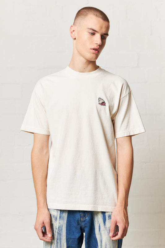Smoking Crab Embroidered T-Shirt Cream