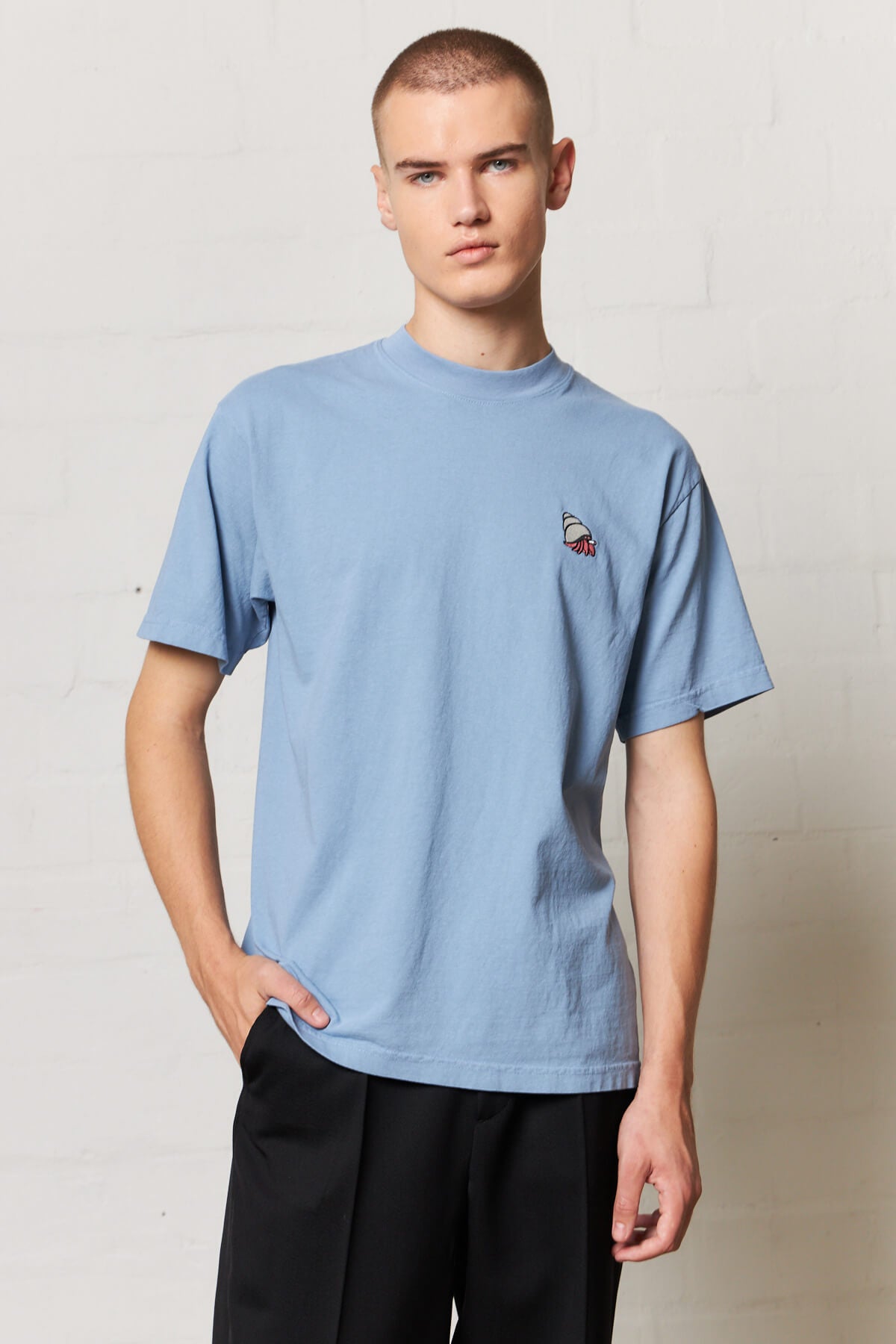 Smoking Crab Embroidered T-Shirt Ocean Blue
