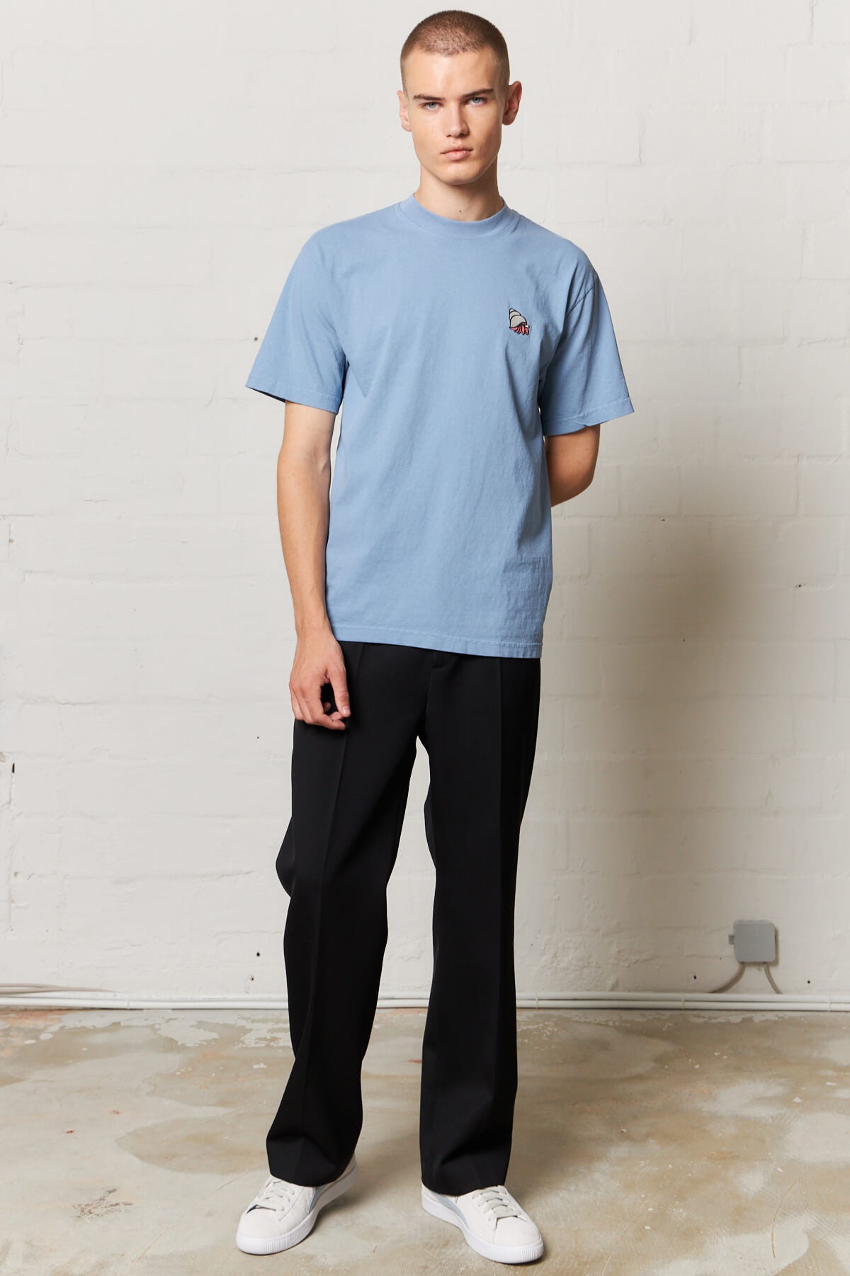 Smoking Crab Embroidered T-Shirt Ocean Blue